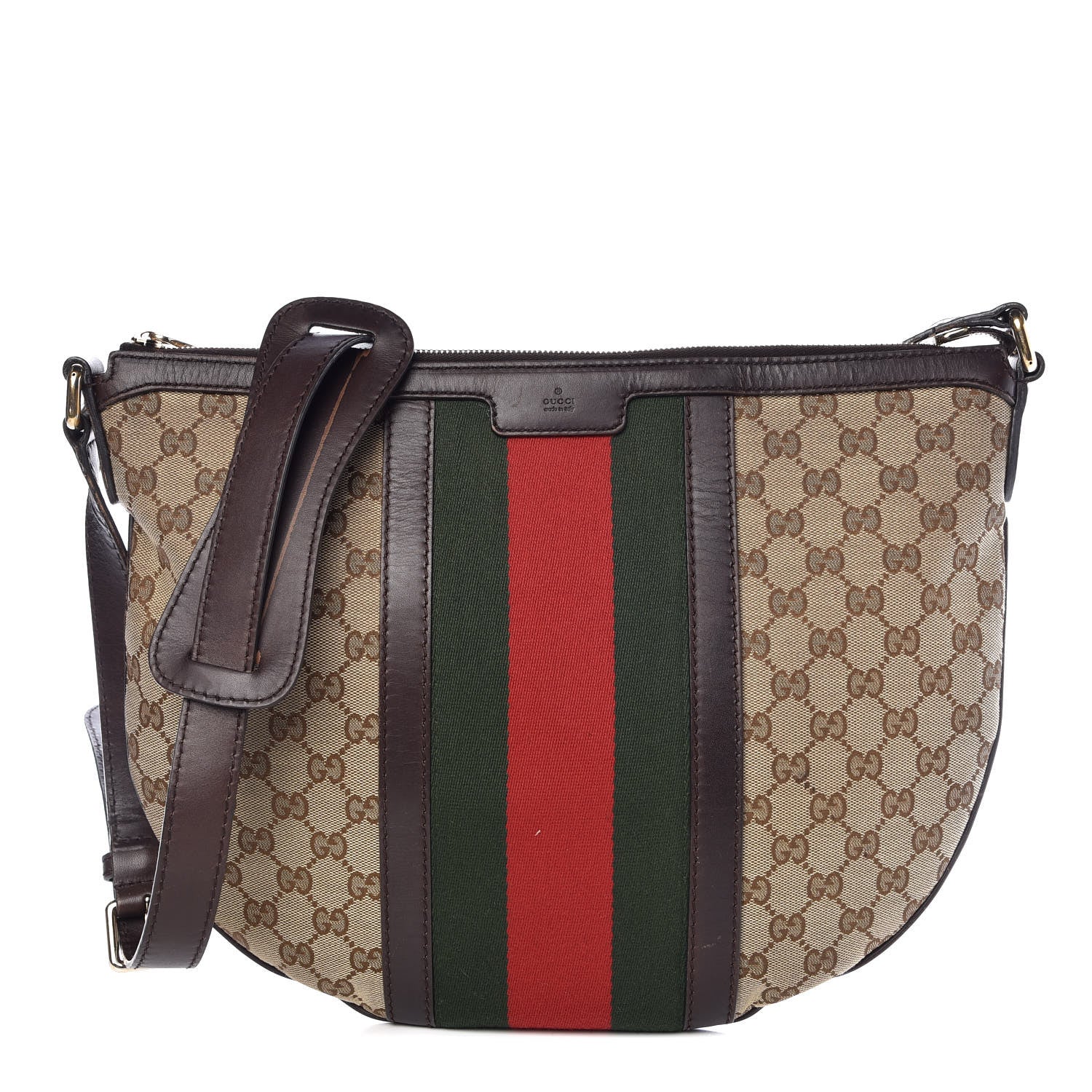 Gucci Monogram Vintage Web Medium Half Moon Hobo Dark Brown 1 of 8