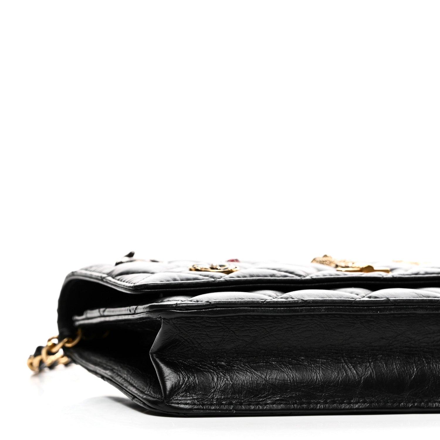 Chanel Aged Calfskin Quilted Lucky Charms 2.55 Reissue Wallet On Chain WOC Black 10 of 12