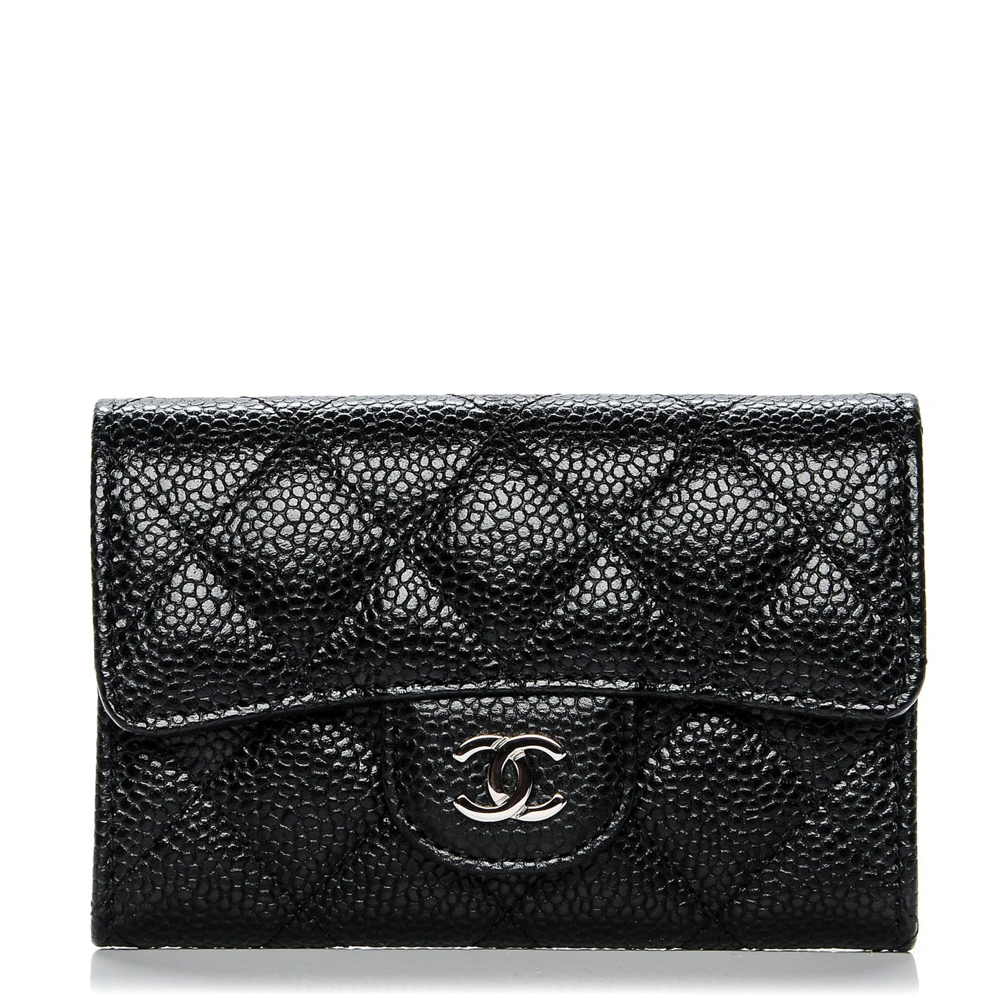 Caviar Quilted Flap Card Holder Black