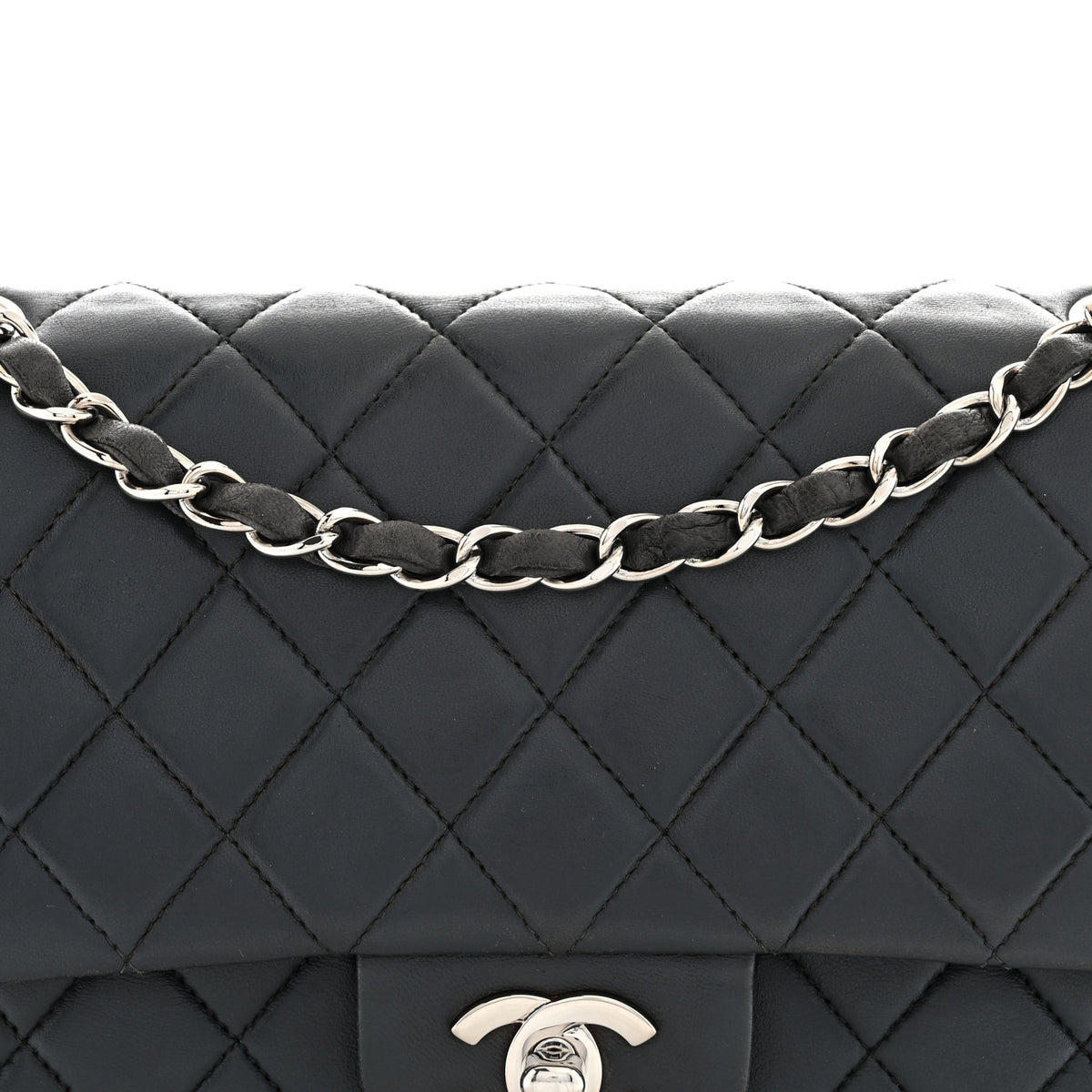 Lambskin Quilted Medium Double Flap Grey