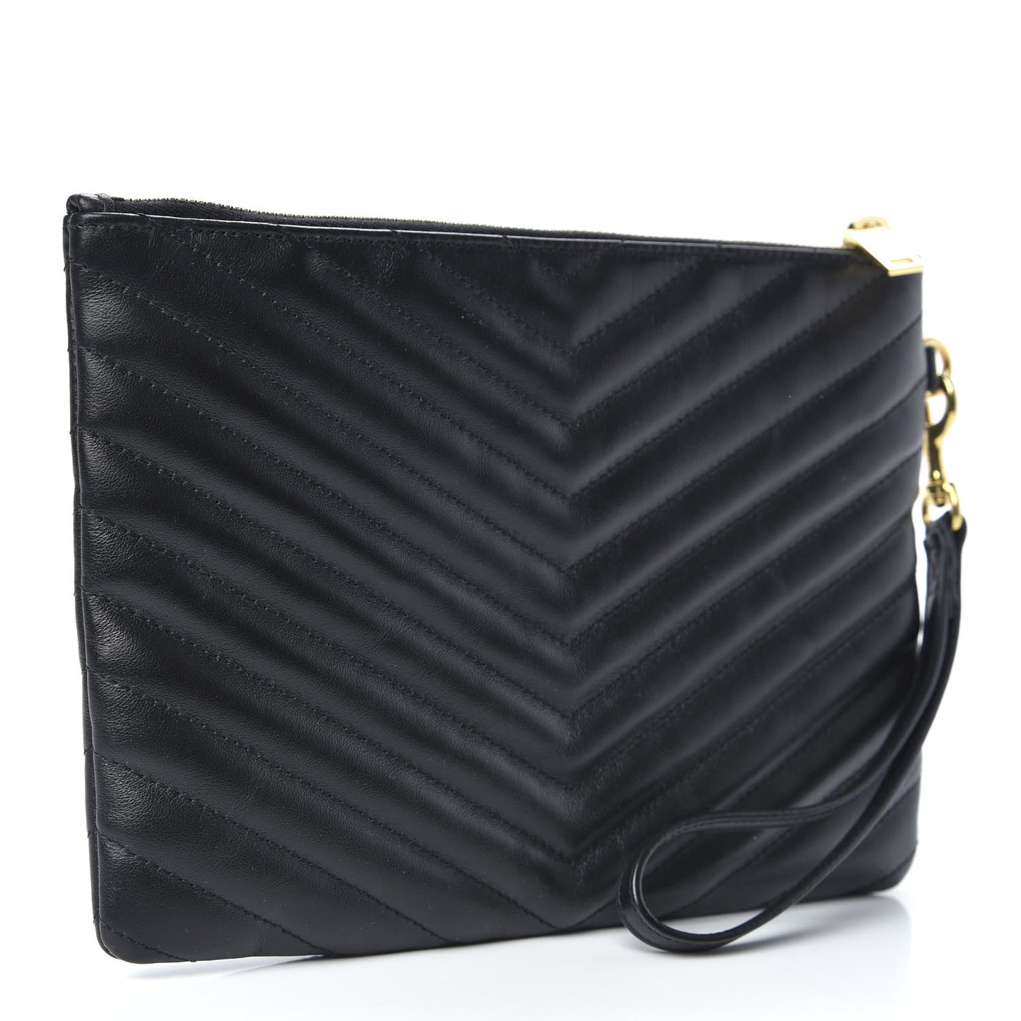 Calfskin Matelasse Chevron Monogram A5 Wristlet Black