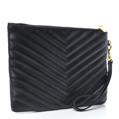Saint Laurent Calfskin Matelasse Chevron Monogram A5 Wristlet Black 3 of 10
