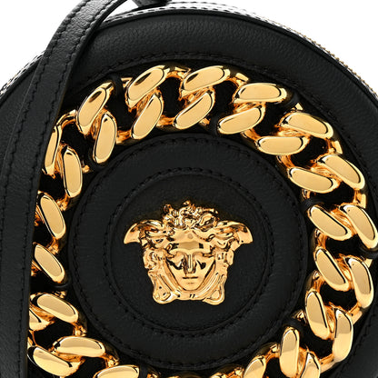 Versace Calfskin Mini La Medusa Chain Round Crossbody Bag Black 7 of 12