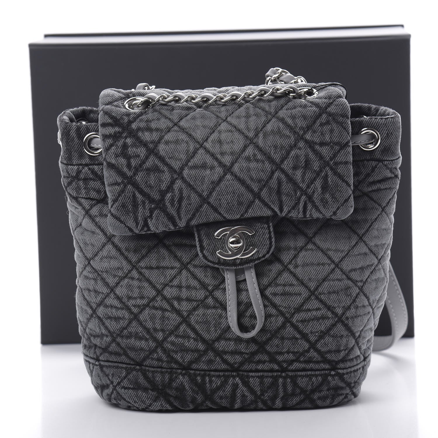 Chanel Washed Denim Quilted Denimpression Backpack Lilac Black 10 of 10