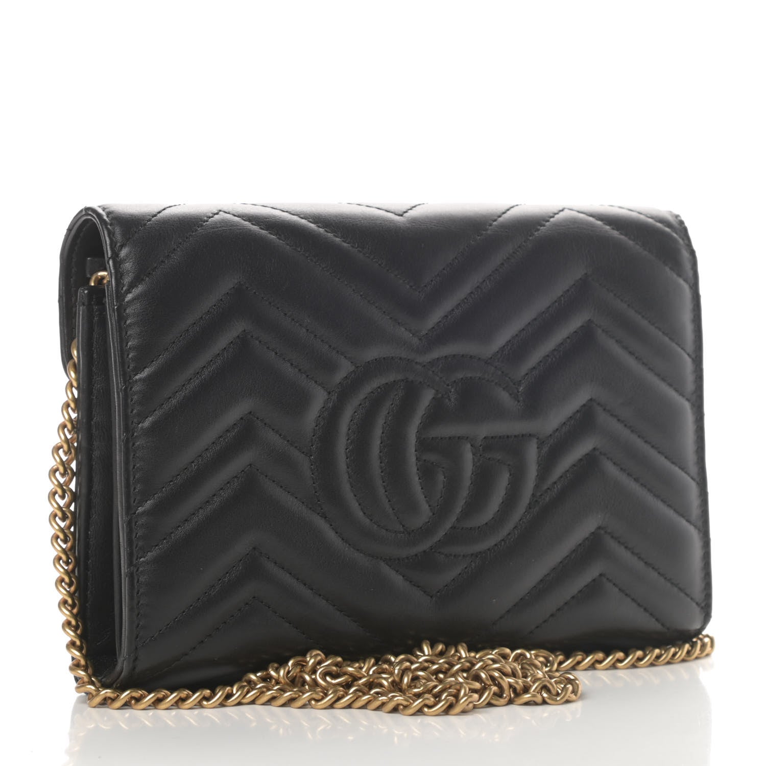 Gucci Calfskin Matelasse GG Marmont Chain Wallet Black 2 of 5