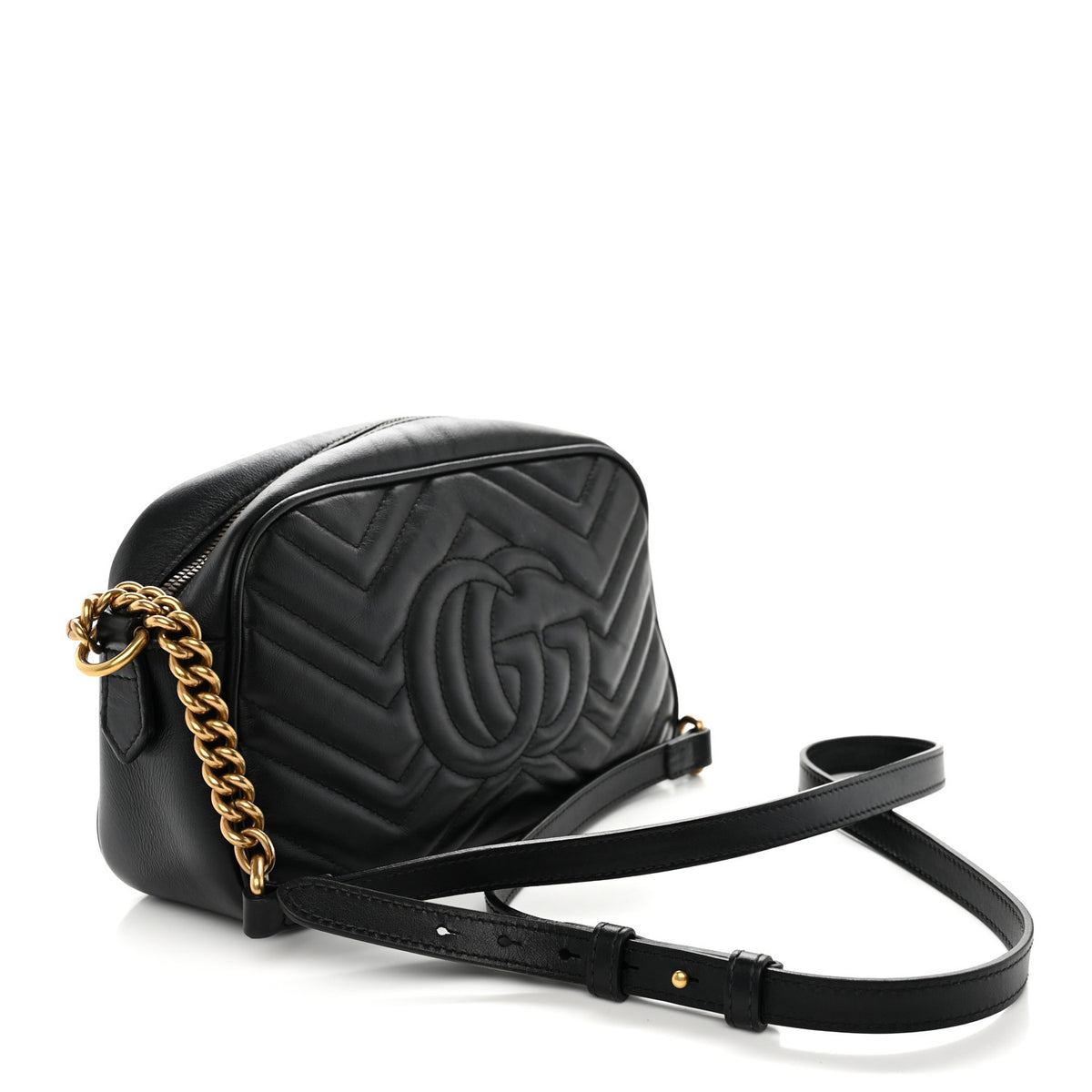 Calfskin Matelasse Small GG Marmont Chain Shoulder Bag Black
