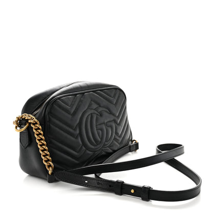Gucci Calfskin Matelasse Small GG Marmont Chain Shoulder Bag Black 3 of 12