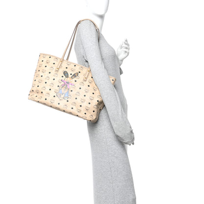 MCM Visetos Medium Studded Rabbit Top Zip Shopper Tote Beige 3 of 14