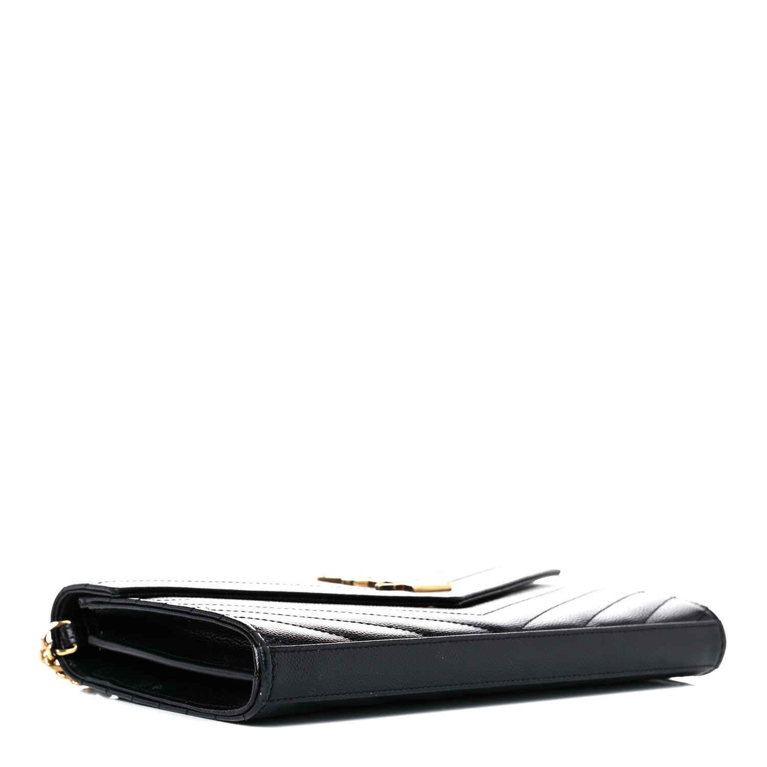 Saint Laurent Grain De Poudre Matelasse Chevron Monogram Chain Wallet Black 4 of 23