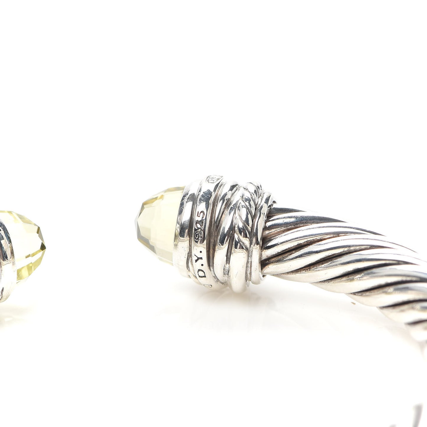 Sterling Silver Diamond Lemon Citrine 7mm Cable Crossover Bracelet