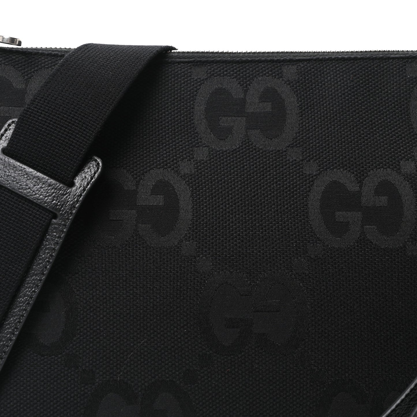 Monogram Jumbo GG Textured Dollar Calfskin Wristlet Messenger Bag Black