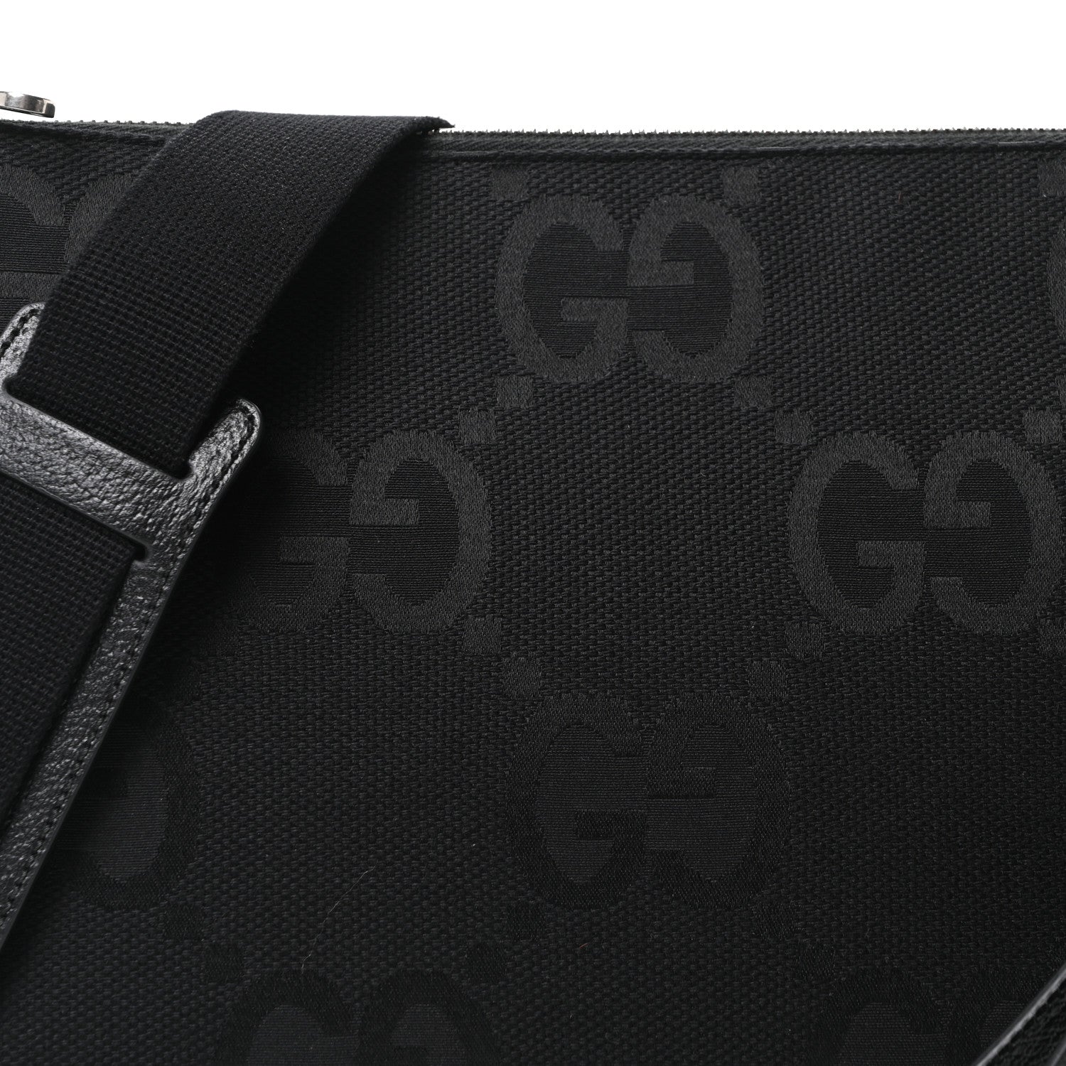 Gucci Monogram Jumbo GG Textured Dollar Calfskin Wristlet Messenger Bag Black 8 of 10