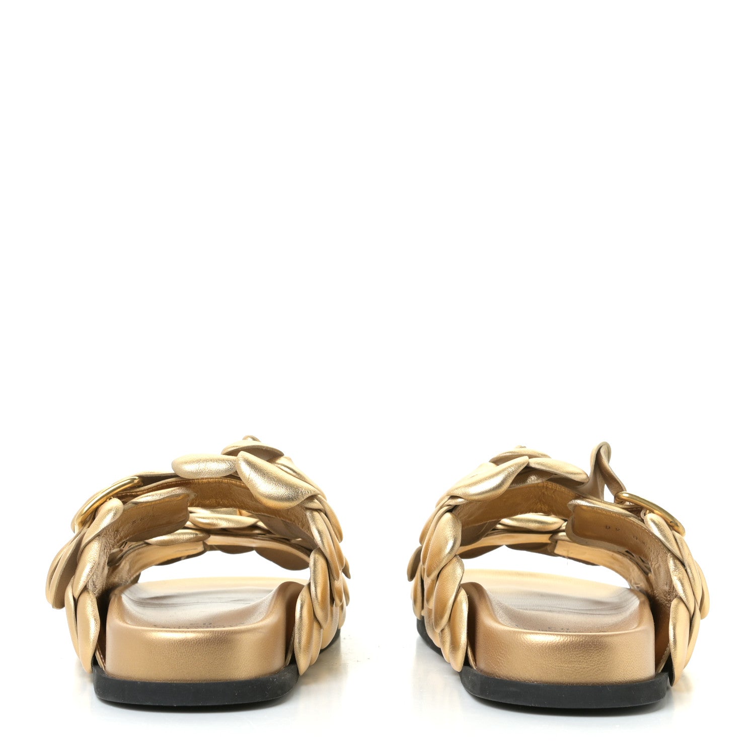 Valentino Garavani Metallic Kidskin Atelier 03 Rose Edition Double Buckle Slide Sandals 36 Antique Brass 5 of 10