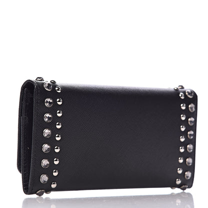 Prada Saffiano Crystal Studded Flap Wallet Black 4 of 8