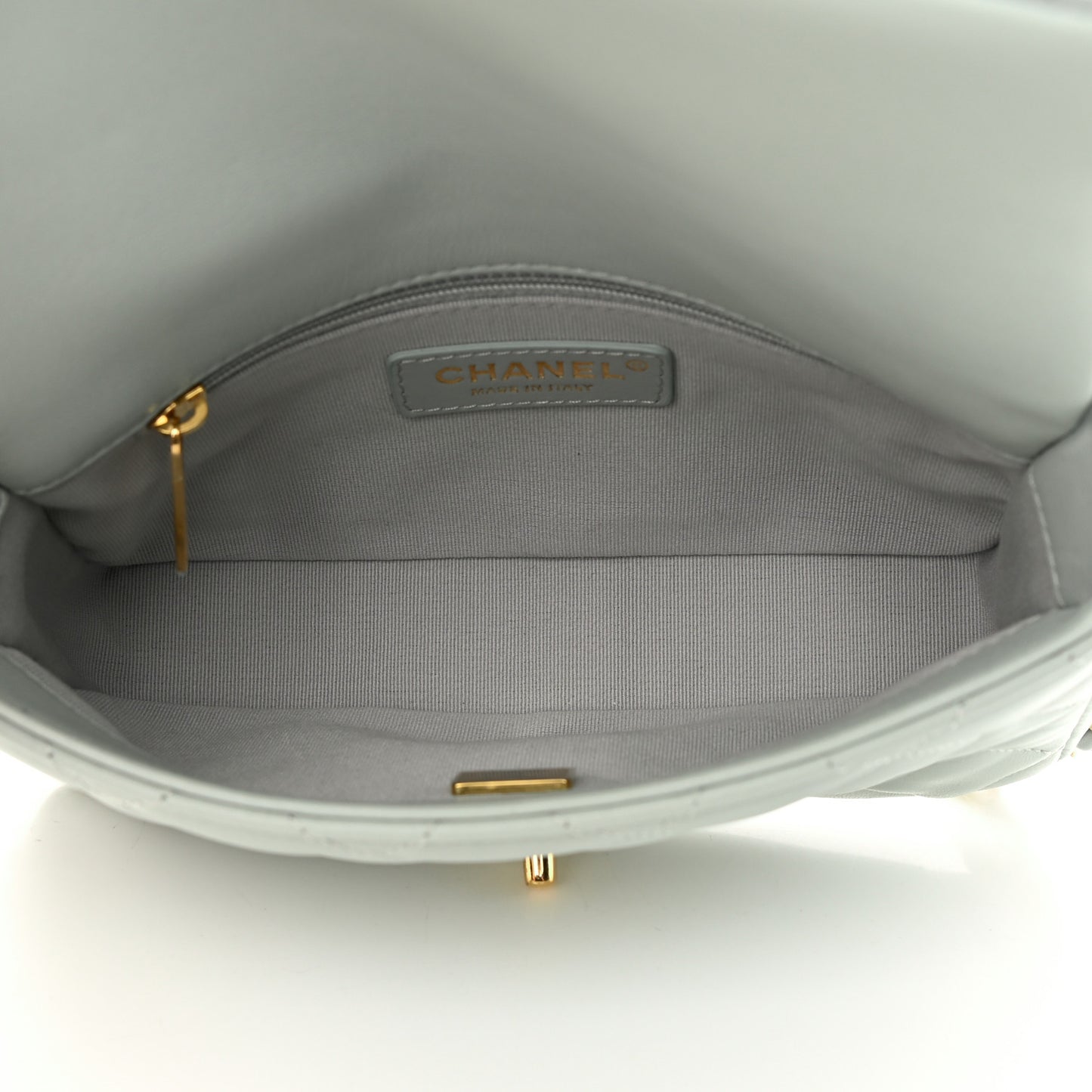 Lambskin Quilted Mini CC You Flap Light Grey