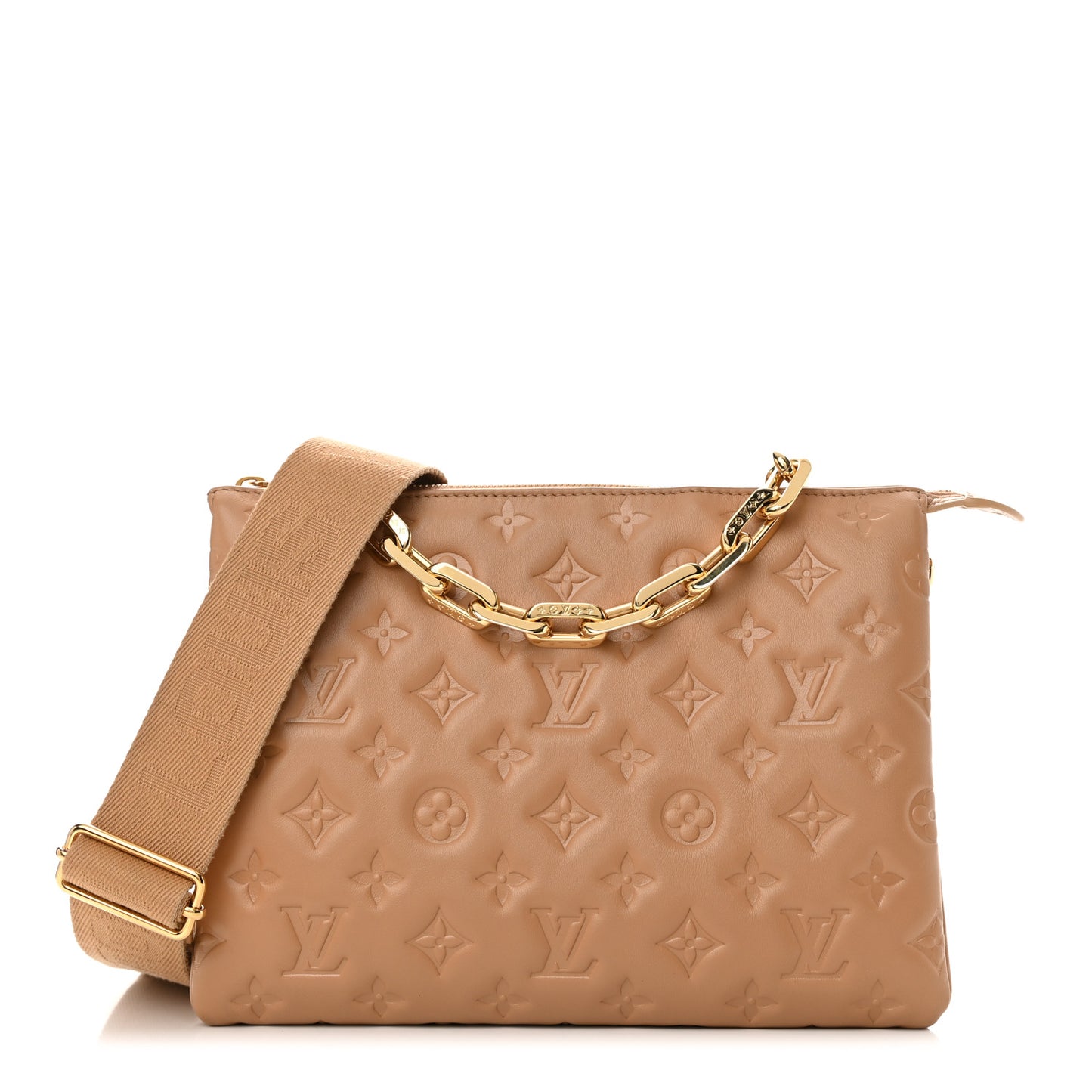 Lambskin Embossed Monogram Coussin PM Camel