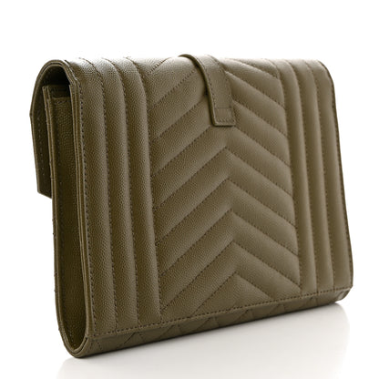 Saint Laurent Grain De Poudre Textured Mixed Matelasse Triquilt Monogram Clutch Vert Kaki 3 of 8
