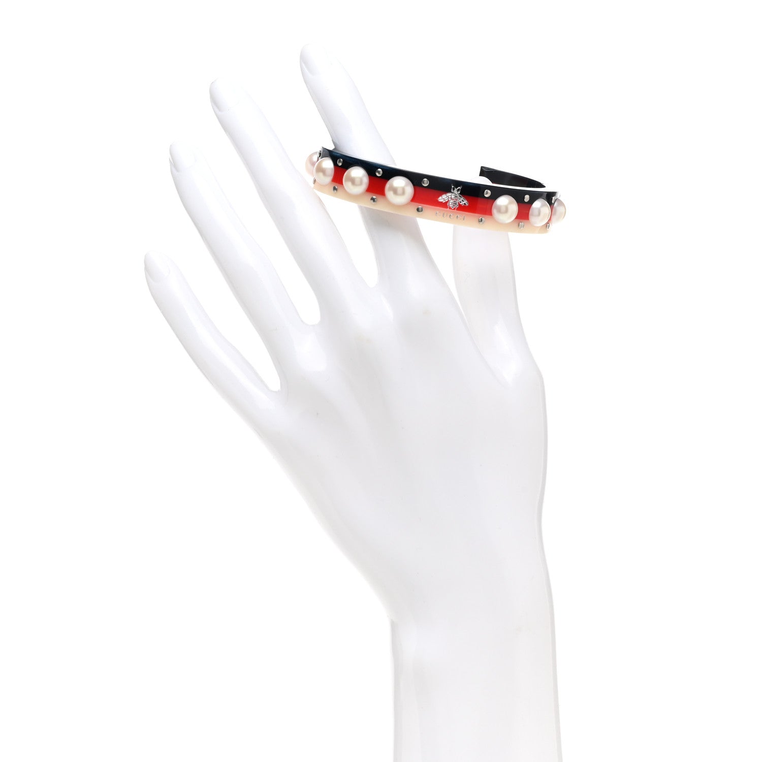 Gucci Web Pearl Cuff Blue Red 2 of 5