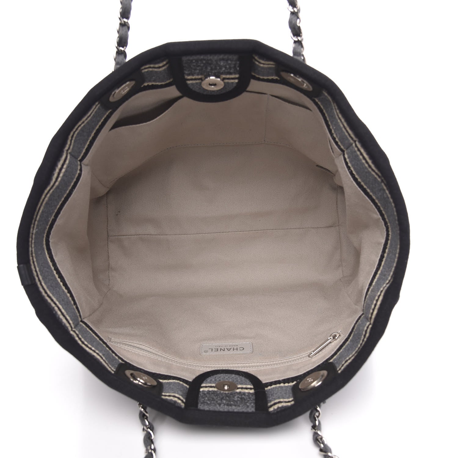 Chanel Striped Canvas Small Deauville Tote Grey Black 5 of 12