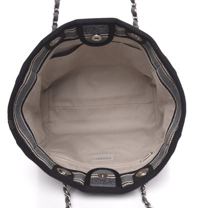 Chanel Striped Canvas Small Deauville Tote Grey Black 5 of 12