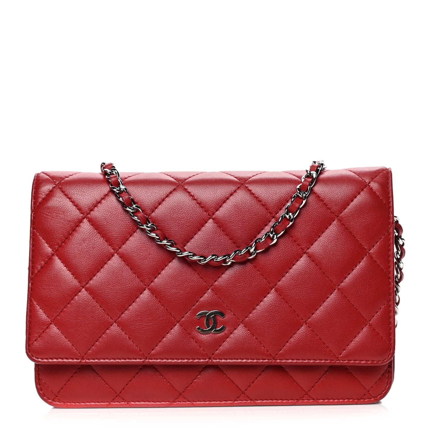 Lambskin Quilted Wallet on Chain WOC Red
