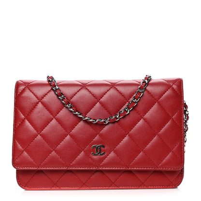 Chanel Lambskin Quilted Wallet on Chain WOC Red 1 of 6