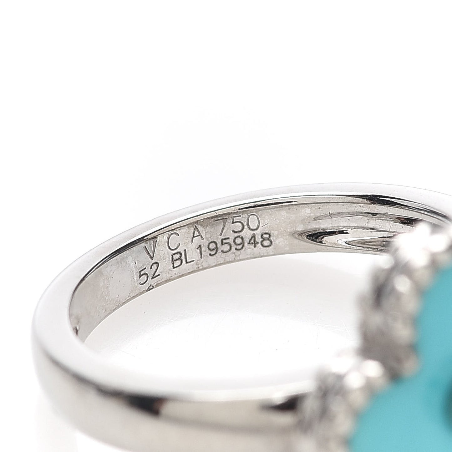 18K White Gold Diamond Turquoise Vintage Alhambra Ring 52 6