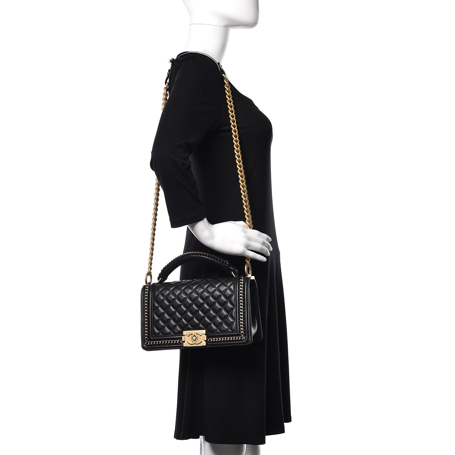 Chanel Calfskin Quilted Medium Boy Top Handle Flap Black 2 of 9