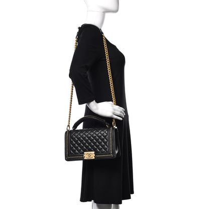 Chanel Calfskin Quilted Medium Boy Top Handle Flap Black 2 of 9