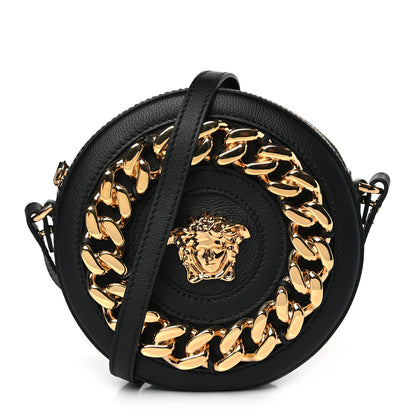 Versace Calfskin Mini La Medusa Chain Round Crossbody Bag Black 1 of 8