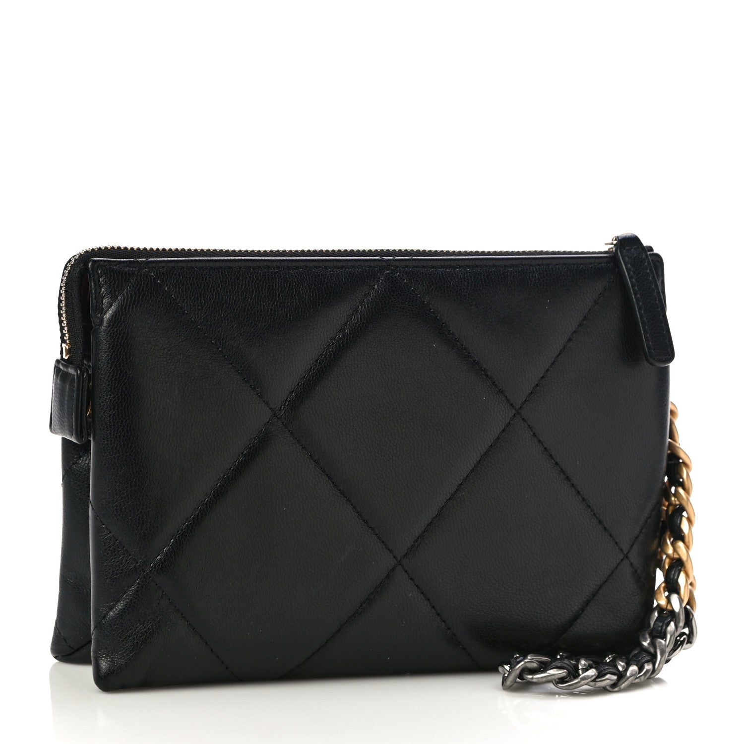 Chanel Shiny Goatskin Quilted Small Chanel 19 Pouch With Handle Black 3 of 11