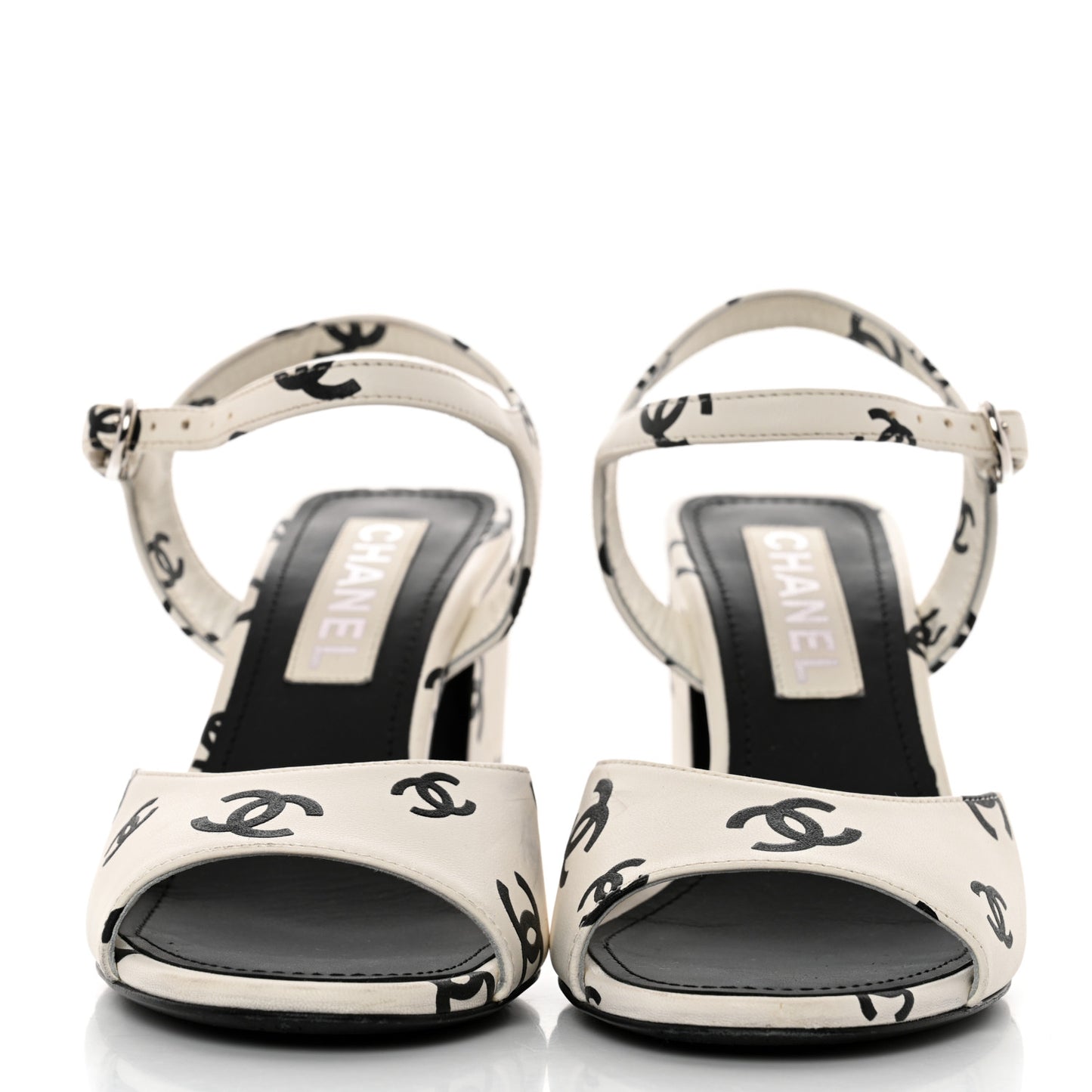 Lambskin Printed Coco Beach Sandals 40 White Black