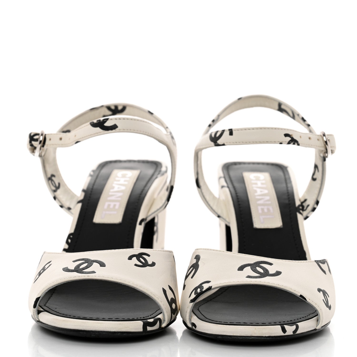 Chanel Lambskin Printed Coco Beach Sandals 40 White Black 2 of 9