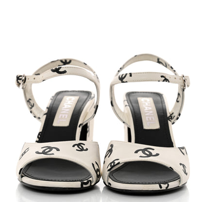 Chanel Lambskin Printed Coco Beach Sandals 40 White Black 2 of 9