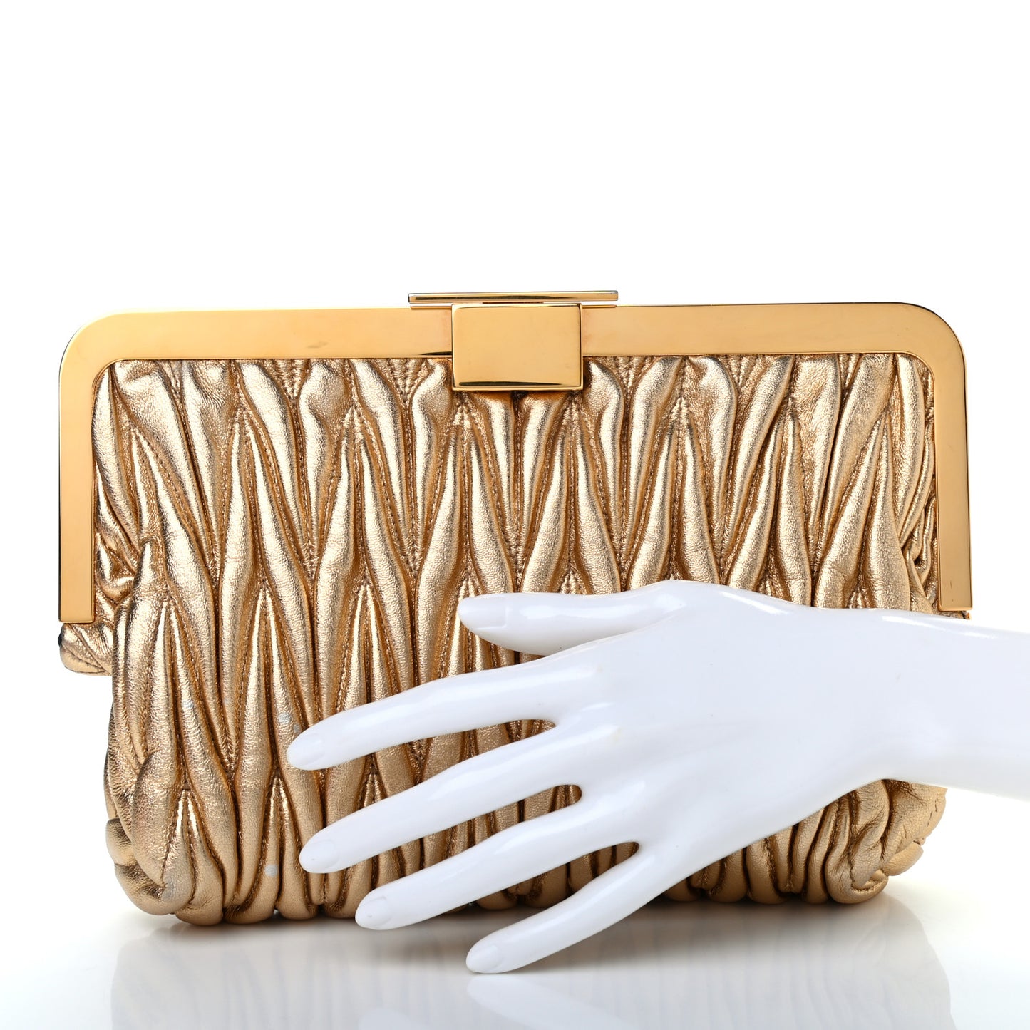Metallic Nappa Matelasse Clutch Gold