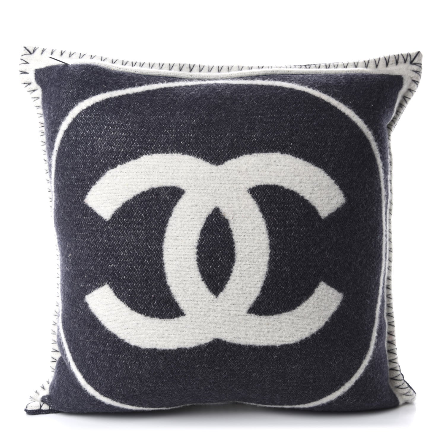Chanel Merino Wool Cashmere CC Pillow Navy Blue 2 of 6