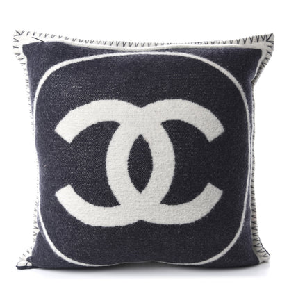 Chanel Merino Wool Cashmere CC Pillow Navy Blue 2 of 6