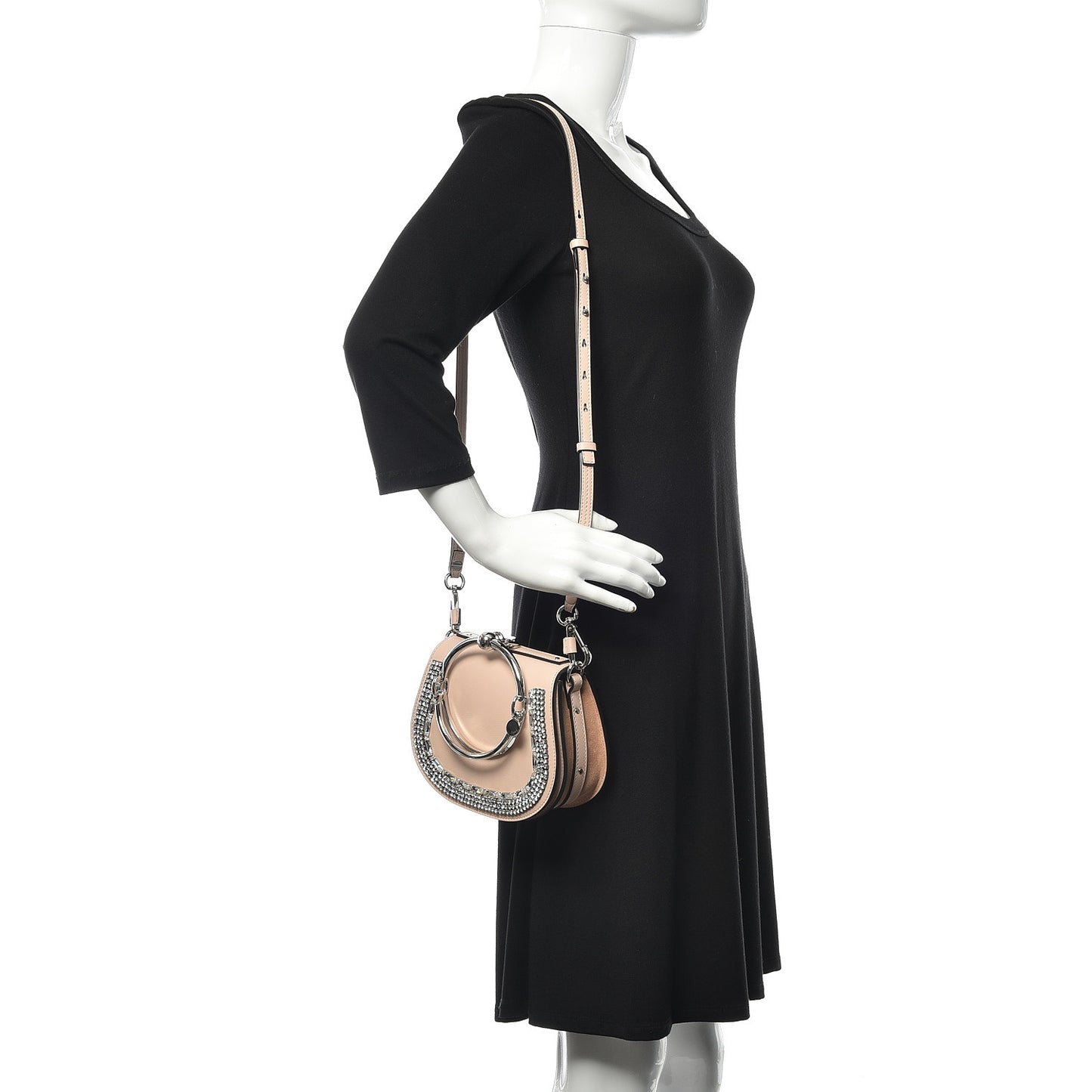 Calfskin Crystal Embellished Small Nile Bracelet Bag Cement Pink