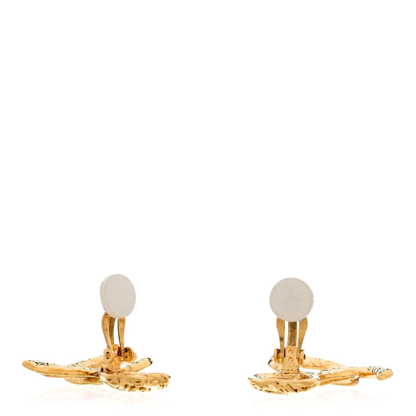 Metal CC Logo Drop Clip On Earrings Gold