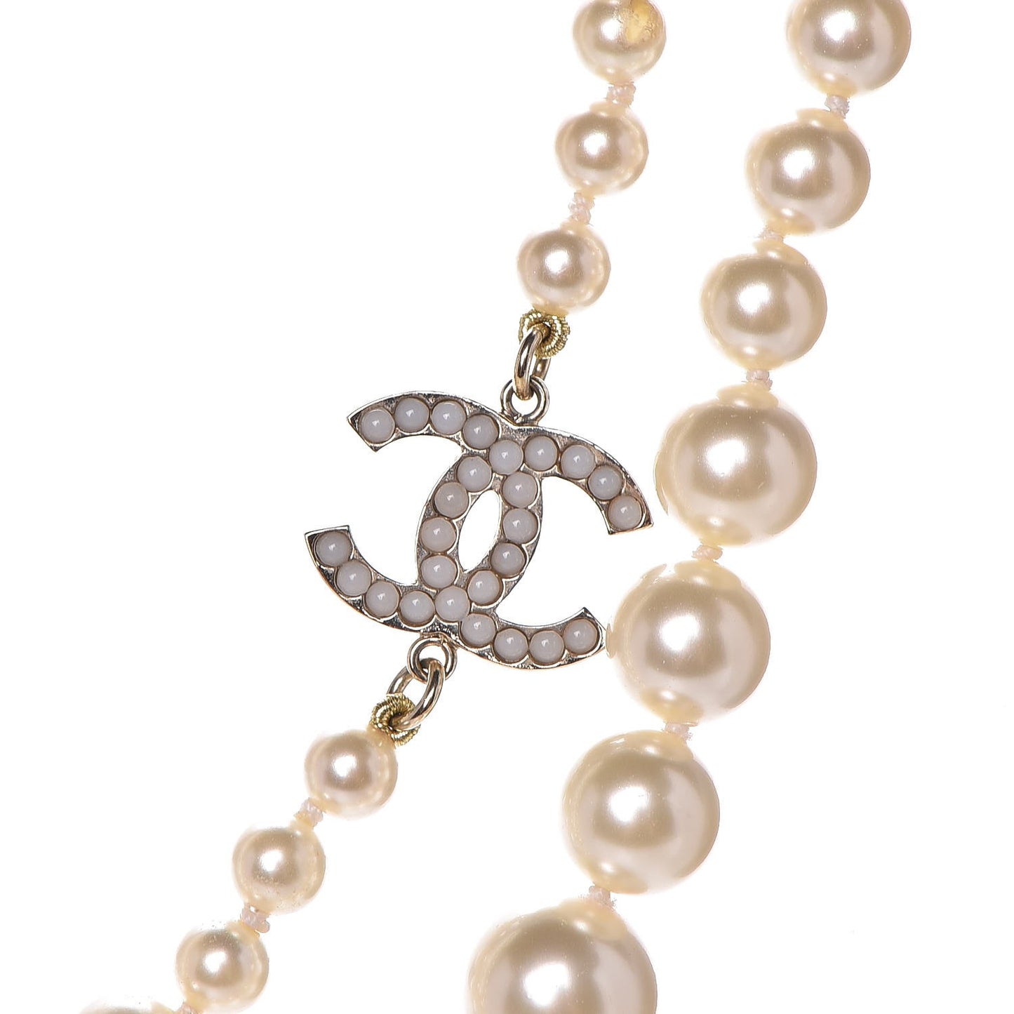 Graduated Pearl CC Long Necklace Gold