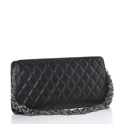 Chanel Lambskin Quilted Pearl Chain Wrist Wallet Black 3 of 10