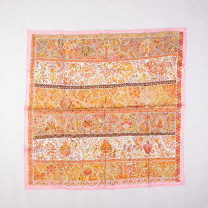 Hermes Silk Au Pays Des Oiseaux Fleurs Scarf 90 Beige Rose Orange 2 of 6
