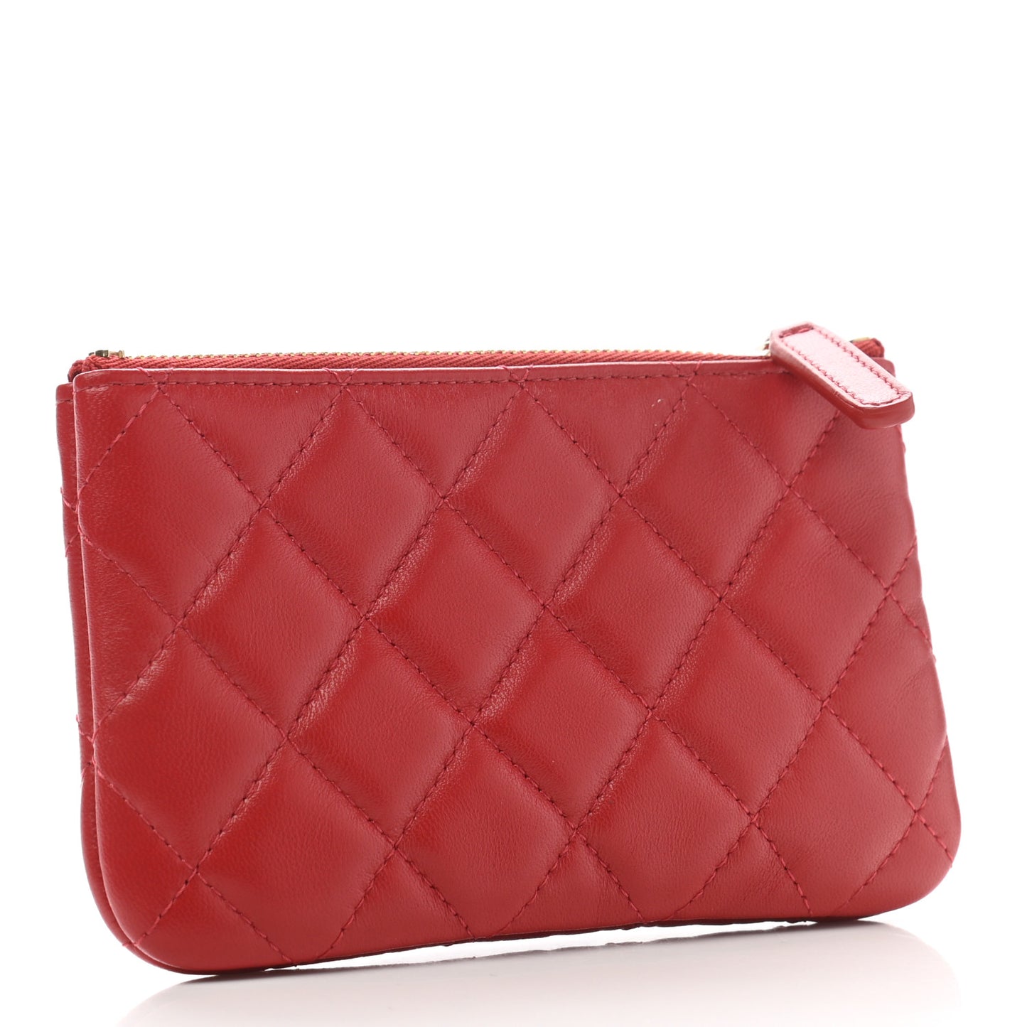Lambskin Quilted Small Cosmetic Case Red