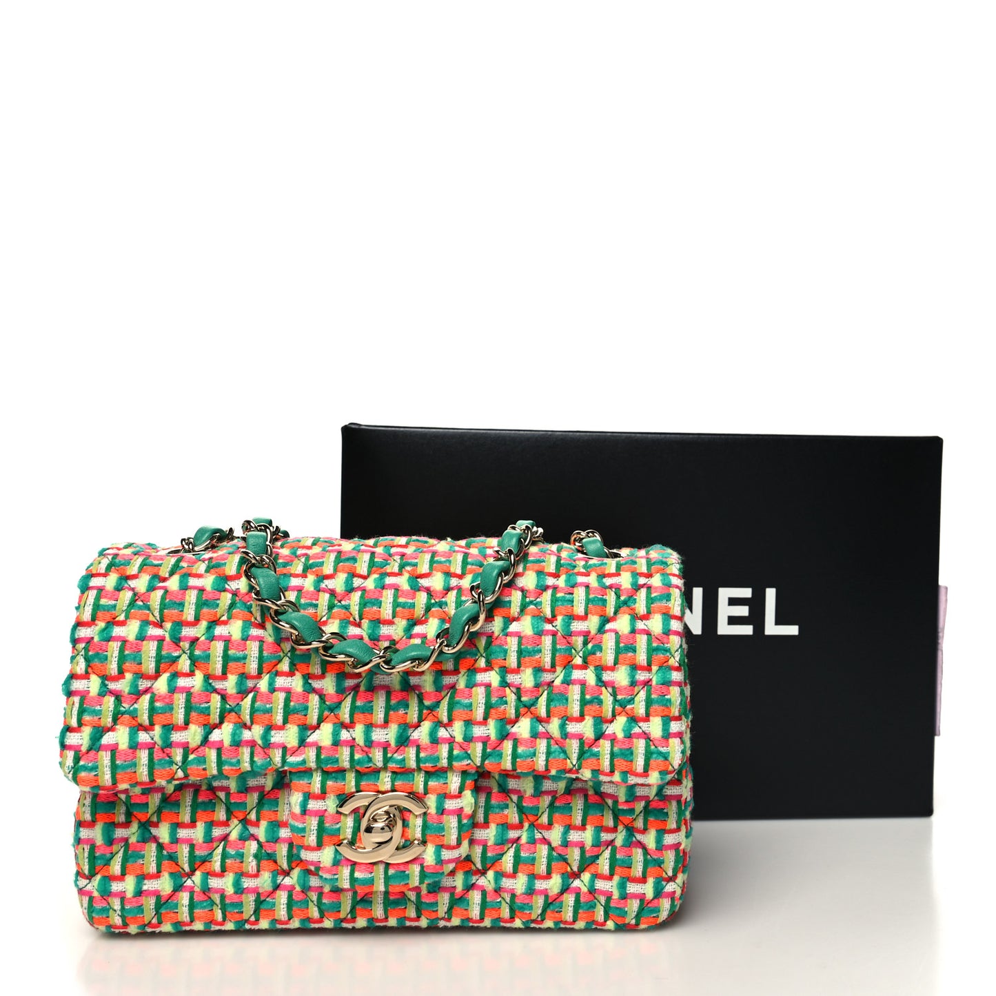 Tweed Quilted Mini Rectangular Flap Green Multicolor