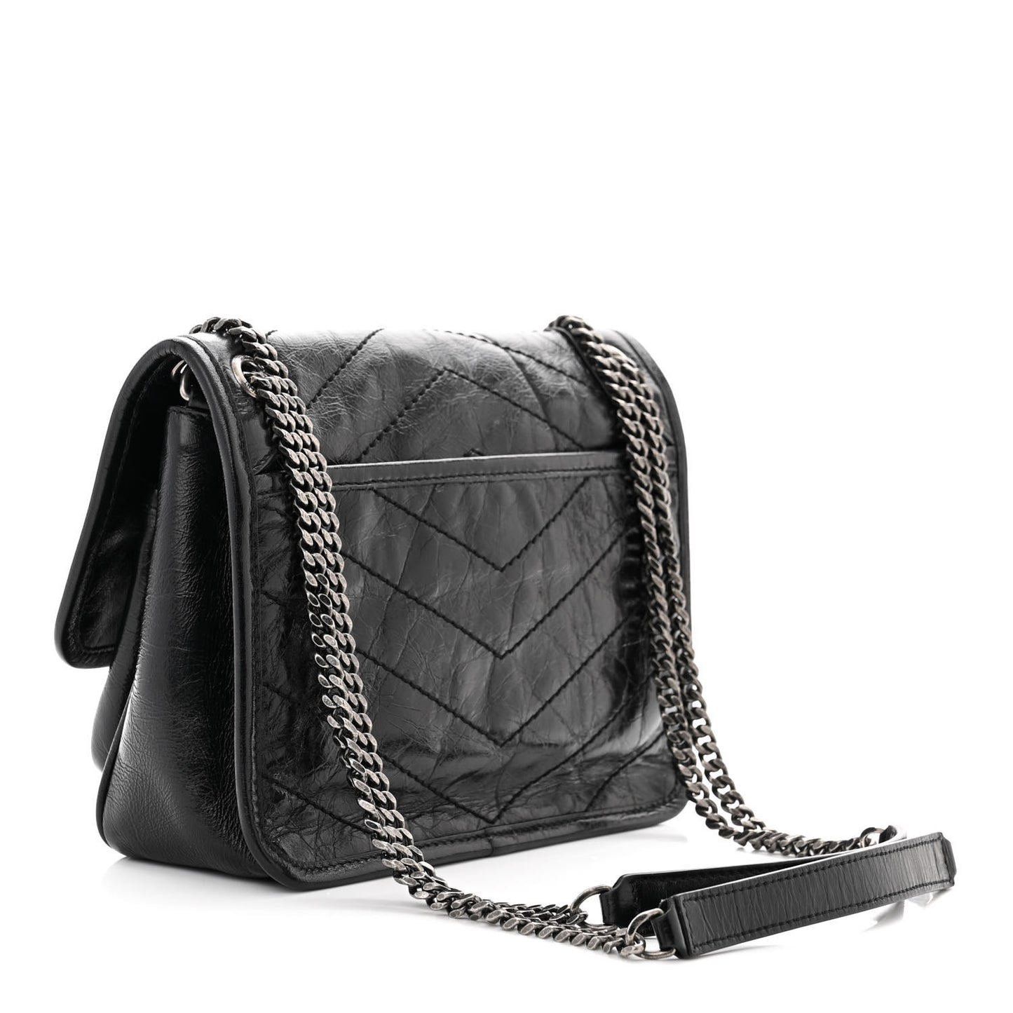 Crinkled Calfskin Matelasse Monogram Baby Niki Chain Satchel Black