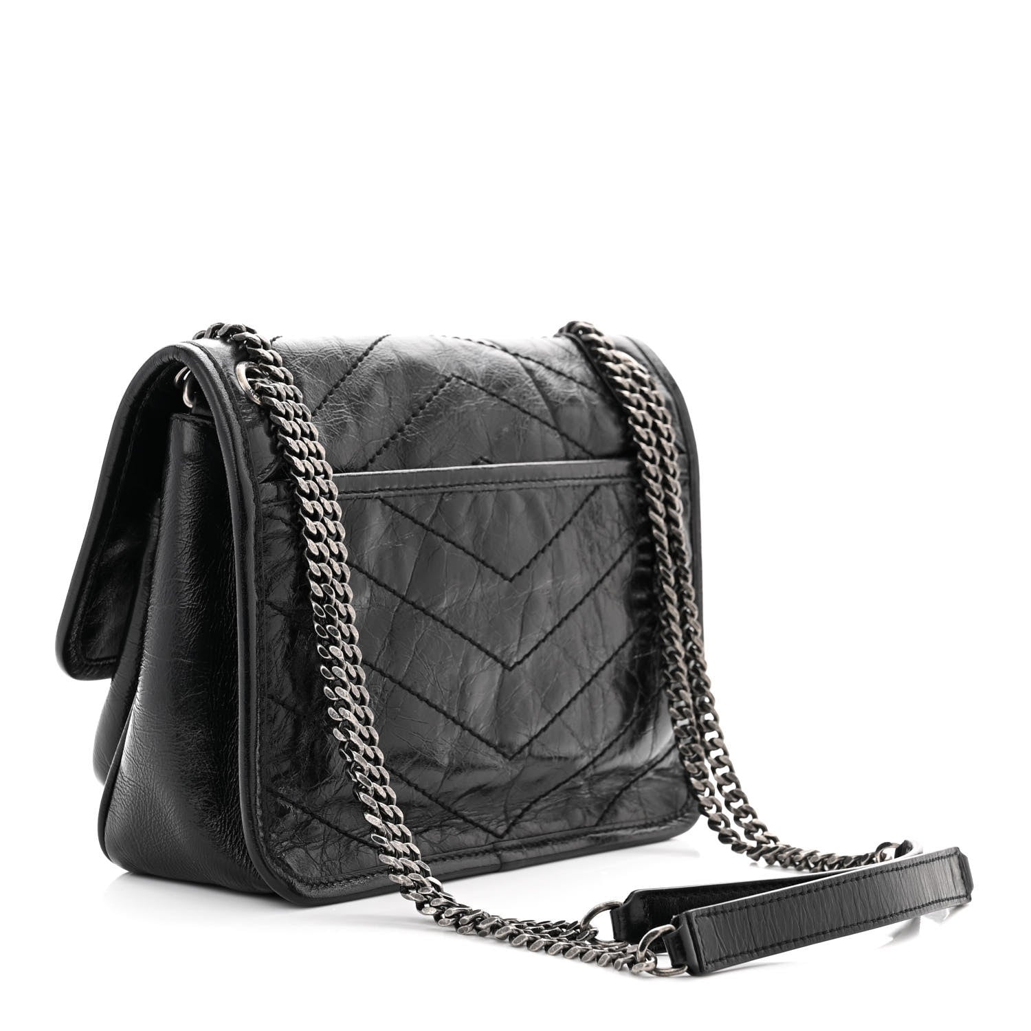Saint Laurent Crinkled Calfskin Matelasse Monogram Baby Niki Chain Satchel Black 4 of 11