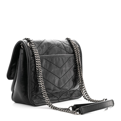 Saint Laurent Crinkled Calfskin Matelasse Monogram Baby Niki Chain Satchel Black 4 of 11