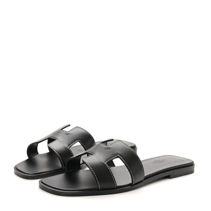 Hermes Box Calfskin Oran Sandals 38 Black 4 of 10