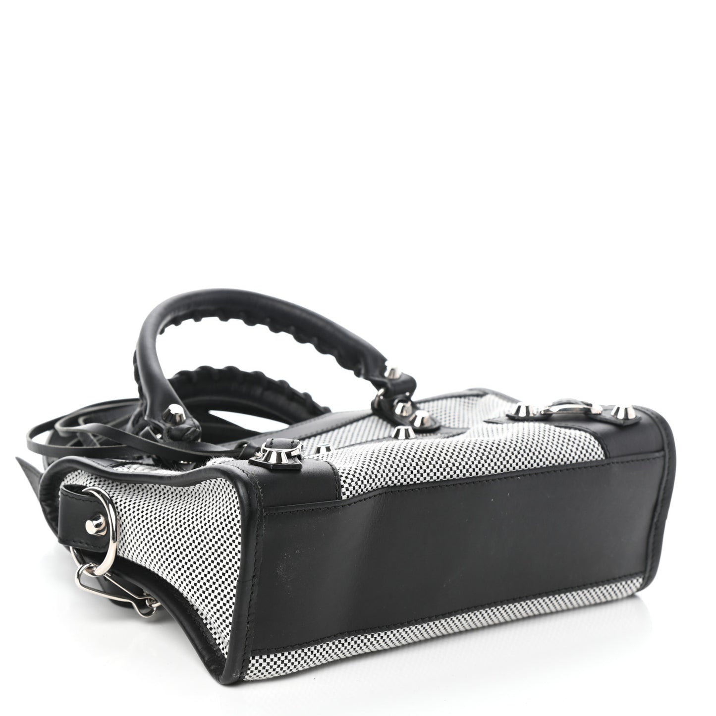 Calfskin Twill Classic Silver Hardware Mini City Black White
