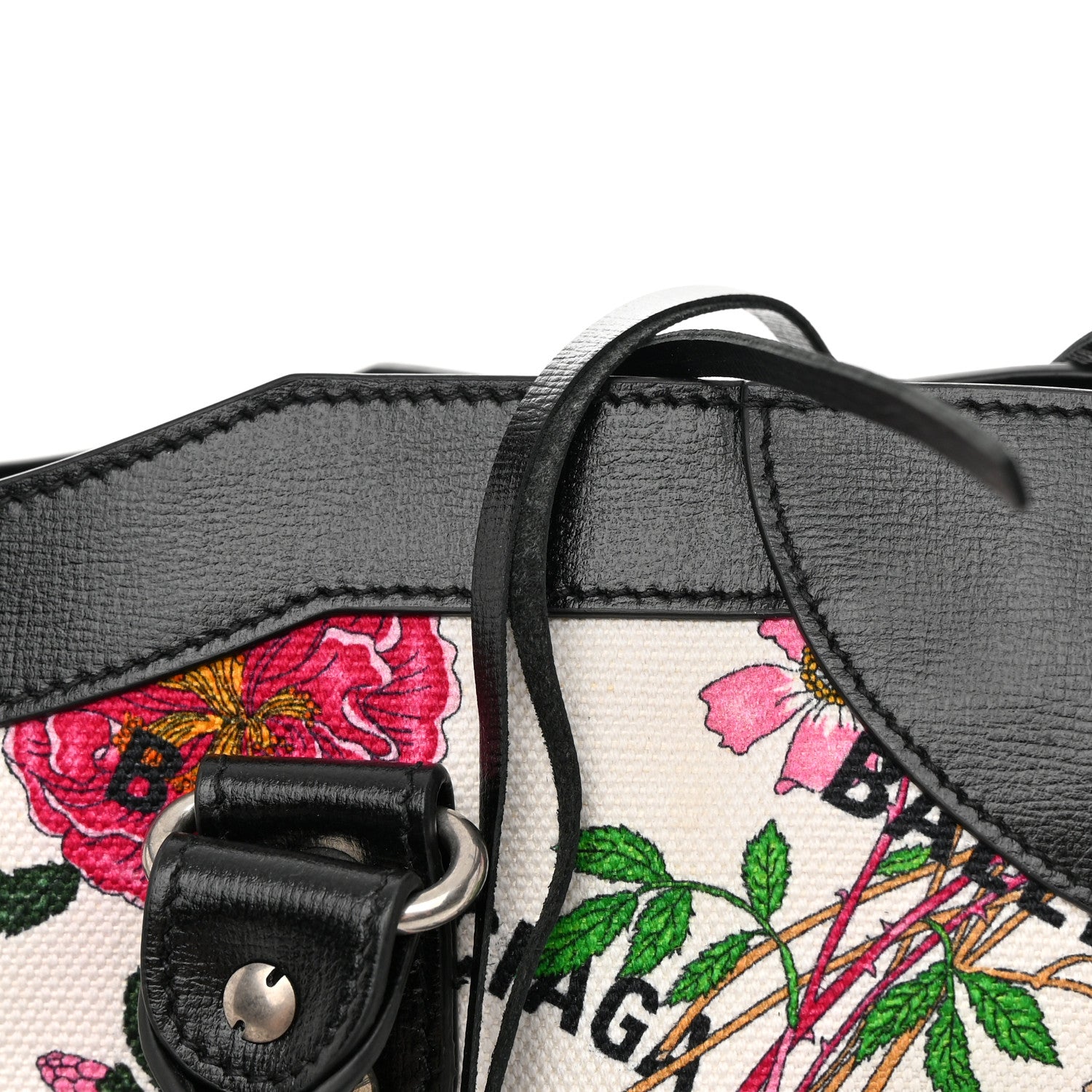 Balenciaga X GUCCI Canvas Azalea Calfskin Flora Logo Print Neo Classic Silver Hardware Medium City White Multicolor Black 12 of 12